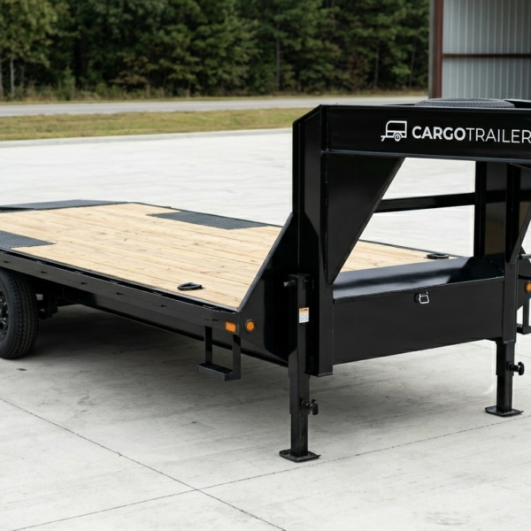 8.5x25 Gooseneck Flatbed Equipment Trailer - Tandem Dual Axle Black - CARGOTRAILER