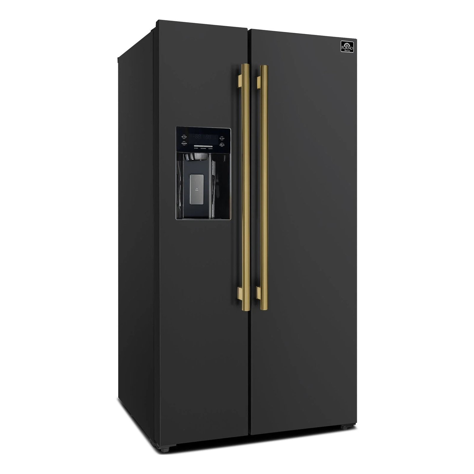 imageye___-_imgi_255_FFRBI1844-36BLK-French-Doors-Refrigerator-45-Front-Closed-AB.jpg FORNO Espresso Salerno 36″ 20 cu. ft. Side-By-Side Refrigerator with Water and Ice Dispenser in Black with Antique Brass Handles FFRBI1844-36BLK - Image 1