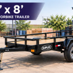 Cargotrailer 4′ x 8′ Motorbike Trailer – Single Axle, Wood Deck, Mesh Ramp Gate