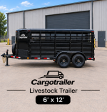 Cargotrailer 6′ x 12′ Livestock Trailer – Tandem Axle, Enclosed Roof, Rear Swing Gate - Image 4